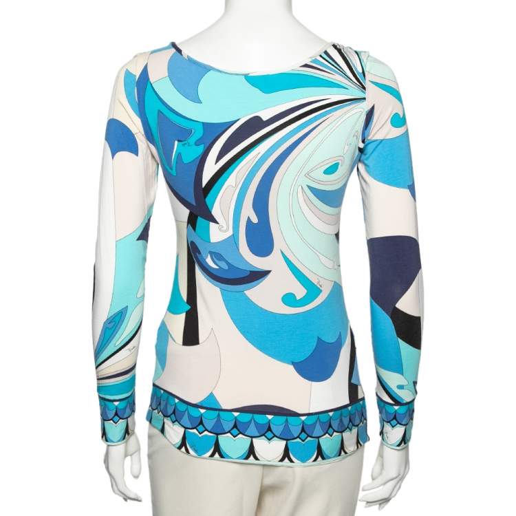 Pre Owned Emilio Pucci Multicolor Printed Knit Long Sleeve T-Shirt S