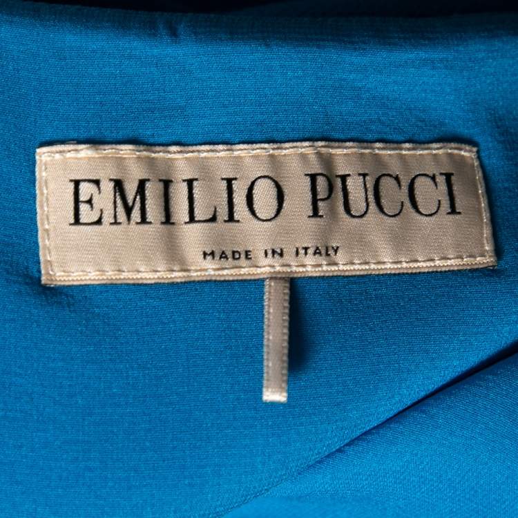 Pre Owned Emilio Pucci Blue Wool Crepe Sleeveless Sheath Dress S