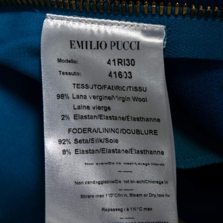 Pre Owned Emilio Pucci Blue Wool Crepe Sleeveless Sheath Dress S