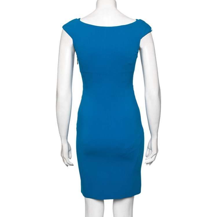 Pre Owned Emilio Pucci Blue Wool Crepe Sleeveless Sheath Dress S
