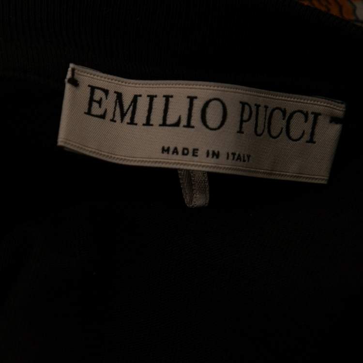 Pre Owned Emilio Pucci Black Cotton Pleated Silk Detailed Top M