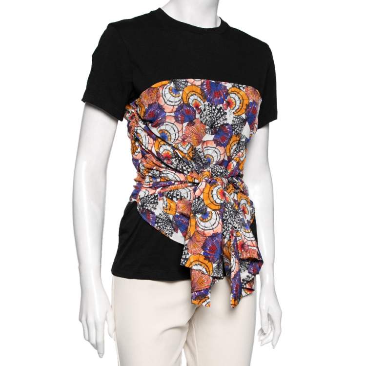 Pre Owned Emilio Pucci Black Cotton Pleated Silk Detailed Top M