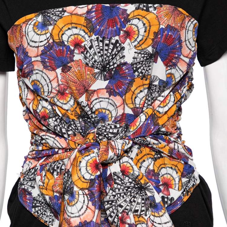 Pre Owned Emilio Pucci Black Cotton Pleated Silk Detailed Top M
