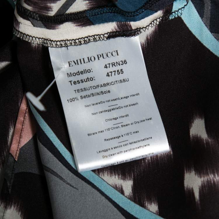 Pre Owned Emilio Pucci Multicolored Printed Silk Asymmetrical Draped Blouse S