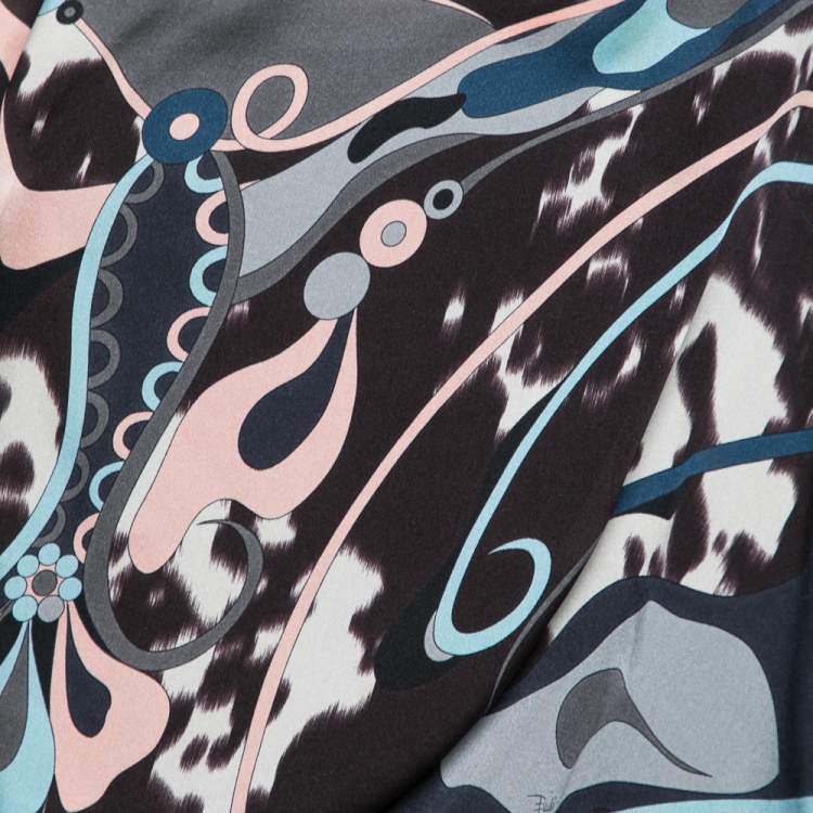 Pre Owned Emilio Pucci Multicolored Printed Silk Asymmetrical Draped Blouse S