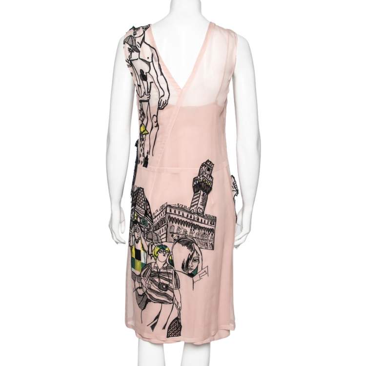 Pre Owned Emilio Pucci Blush Pink Tourist Applique Embroidered Cotton Net Shift Dress M