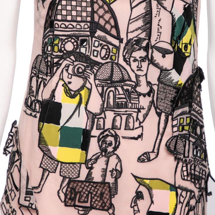 Pre Owned Emilio Pucci Blush Pink Tourist Applique Embroidered Cotton Net Shift Dress M