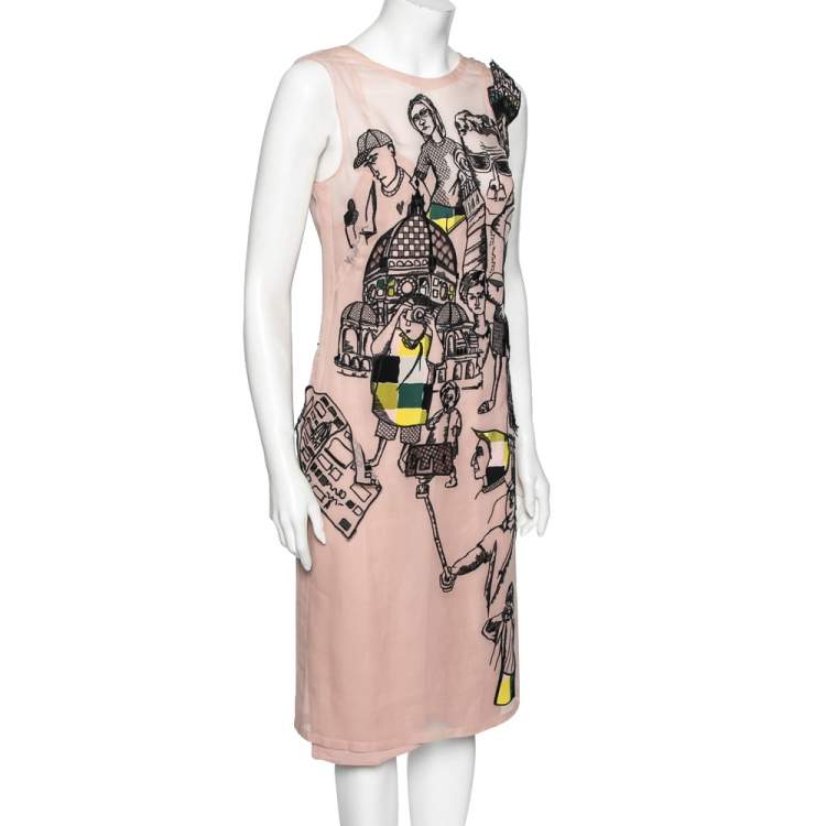 Pre Owned Emilio Pucci Blush Pink Tourist Applique Embroidered Cotton Net Shift Dress M