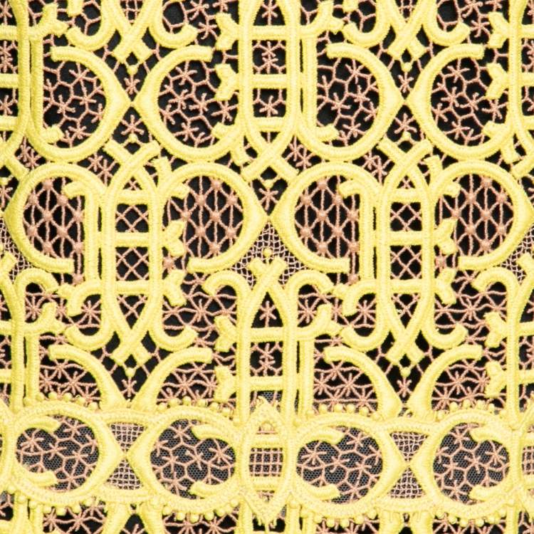 Pre Owned Emilio Pucci Yellow  Monogrammed Macramé Cotton Sleeveless Dress M
