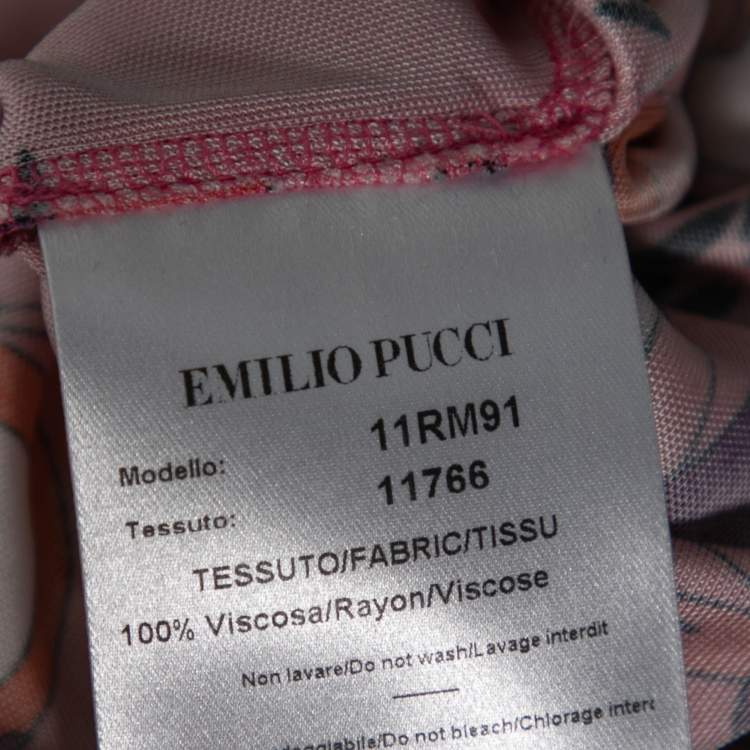 Pre Owned Emilio Pucci Multicolor Printed Knit Embellished Ruched Front Top M