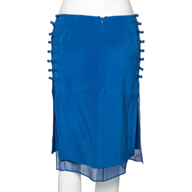 Pre Owned Emilio Pucci Blue Silk Knot Trim Mini Skirt M