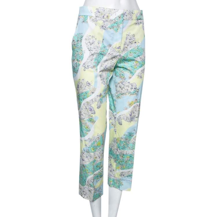 مملوكة مسبقًا Emilio Pucci Multicolor Floral Printed Cotton Tapered Leg Trousers M