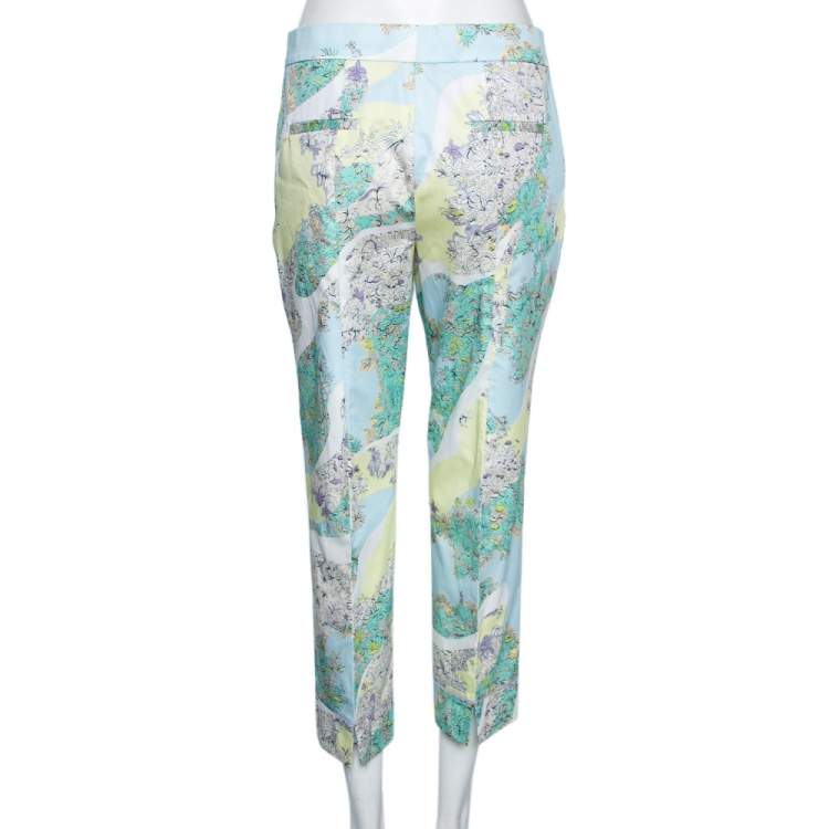 مملوكة مسبقًا Emilio Pucci Multicolor Floral Printed Cotton Tapered Leg Trousers M