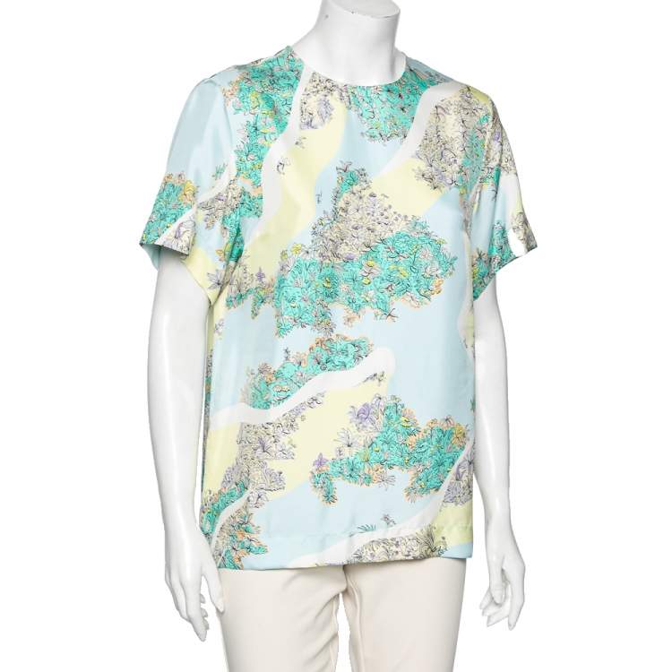 Pre Owned Emilio Pucci Multicolor Floral Printed Silk Top M