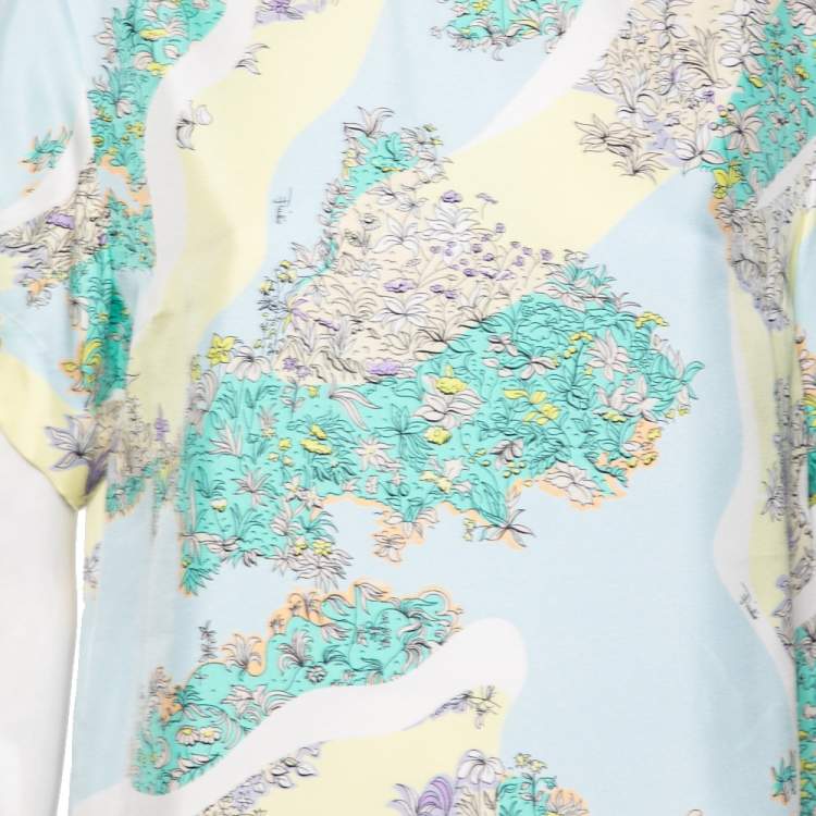 Pre Owned Emilio Pucci Multicolor Floral Printed Silk Top M