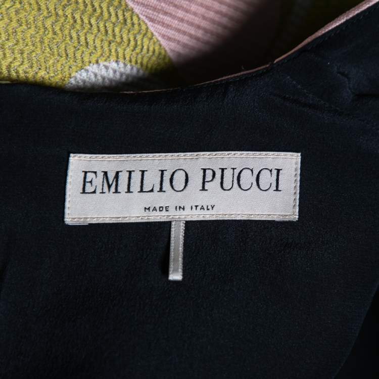 Pre Owned Emilio Pucci Pink & Green Wave Jacquard Shift Dress M