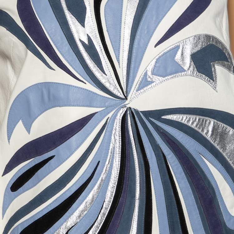Pre Owned Emilio Pucci White Leather Appliqué Detail Sleeveless Shift Dress M