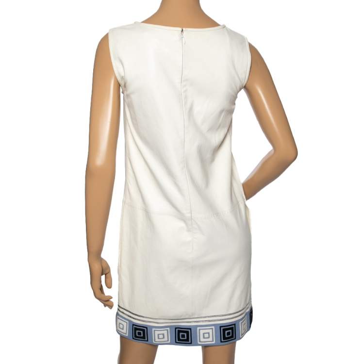 Pre Owned Emilio Pucci White Leather Appliqué Detail Sleeveless Shift Dress M