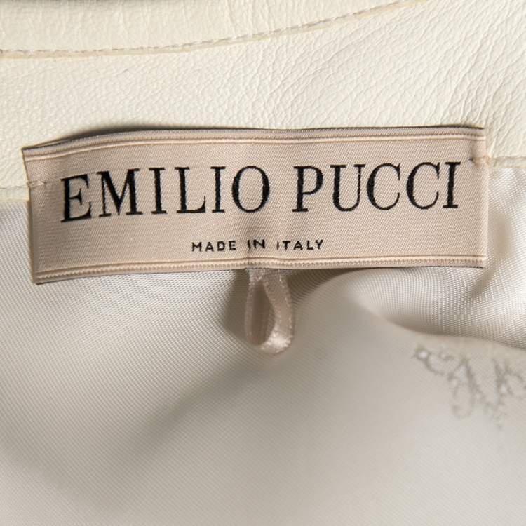 Pre Owned Emilio Pucci White Leather Appliqué Detail Sleeveless Shift Dress M