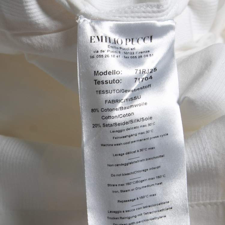 Pre Owned Emilio Pucci White Cotton & Silk Tie Detail Button Front Shirt S