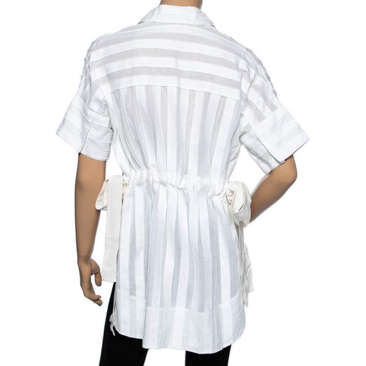 Pre Owned Emilio Pucci White Cotton & Silk Tie Detail Button Front Shirt S