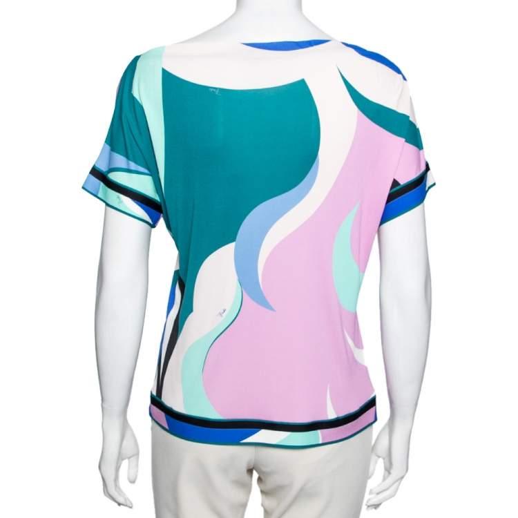 Pre Owned Emilio Pucci Multicolor Abstract Print Stretch Knit Top M