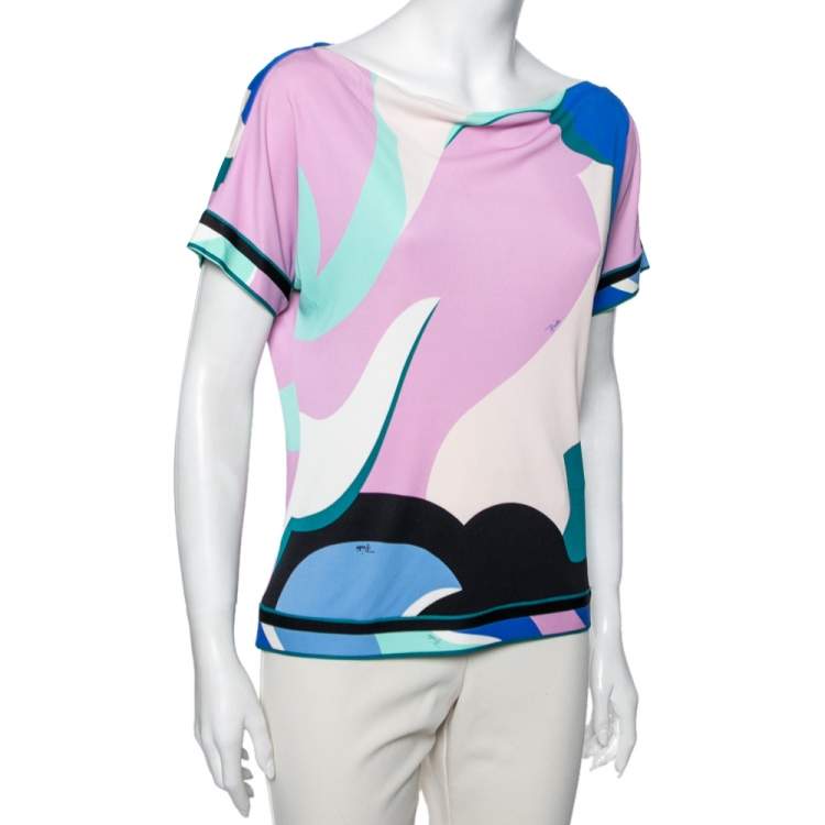 Pre Owned Emilio Pucci Multicolor Abstract Print Stretch Knit Top M