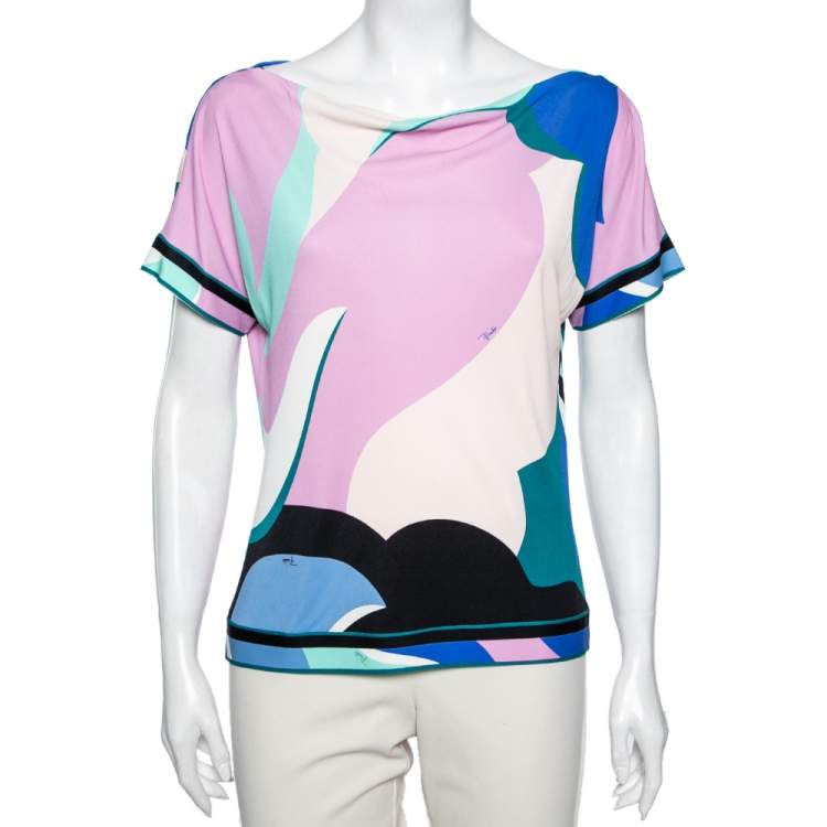 Pre Owned Emilio Pucci Multicolor Abstract Print Stretch Knit Top M