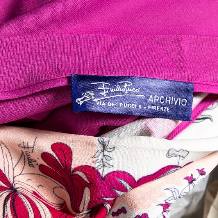 Pre Owned Emilio Pucci Pink Floral Lady Print Stretch Knit Blouse L