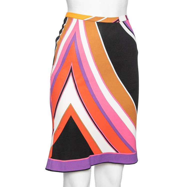 Pre Owned Emilio Pucci Multicolor Abstract Print Stretch Knit Skirt M