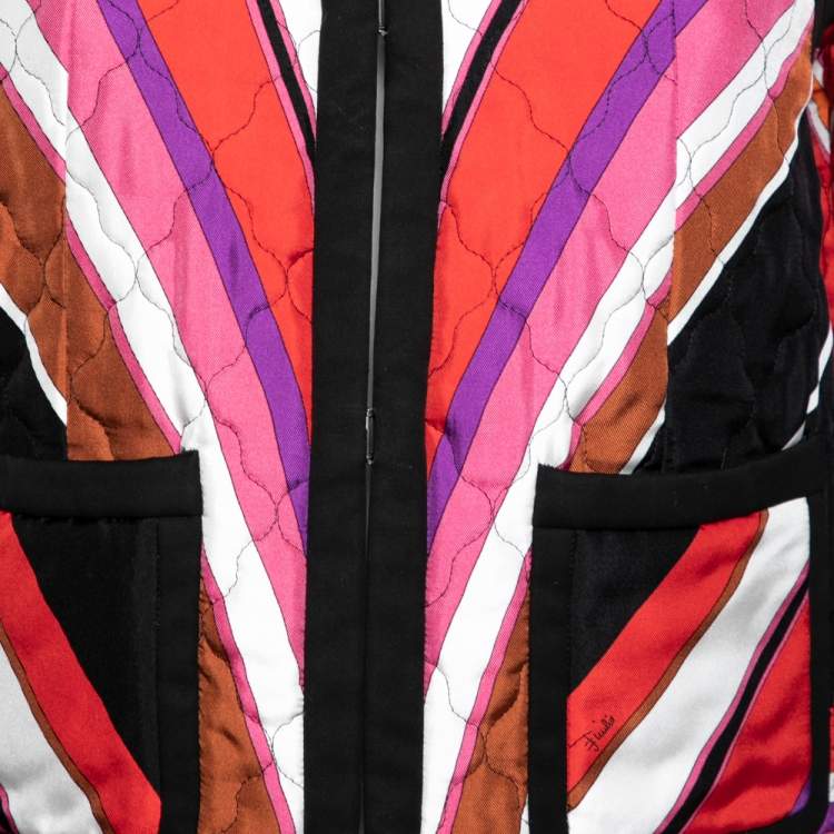 Pre Owned Emilio Pucci Multicolor Printed Silk & Cotton Hook Front Jacket M