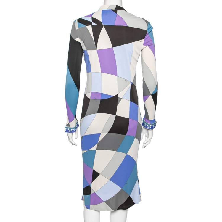 Pre Owned Emilio Pucci Multicolor Printed Jersey Midi Dress M