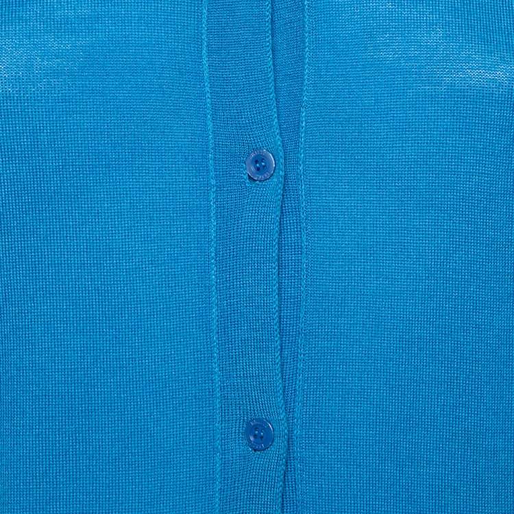 Pre Owned Emilio Pucci Blue Knit Button Front Long Sleeve Sweater L