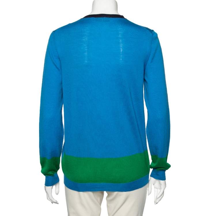 Pre Owned Emilio Pucci Blue Knit Button Front Long Sleeve Sweater L