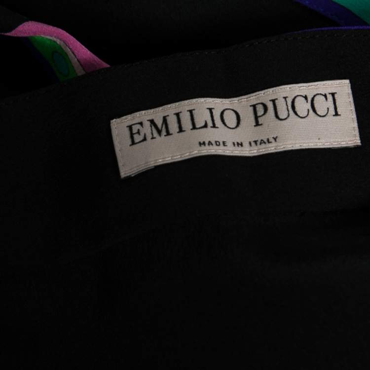 Pre Owned Emilio Pucci Black Satin and Printed Trims Blouse M