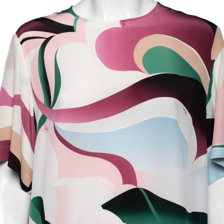 Pre Owned Emilio Pucci Multicolor Printed Silk Short Sleeve Dress L