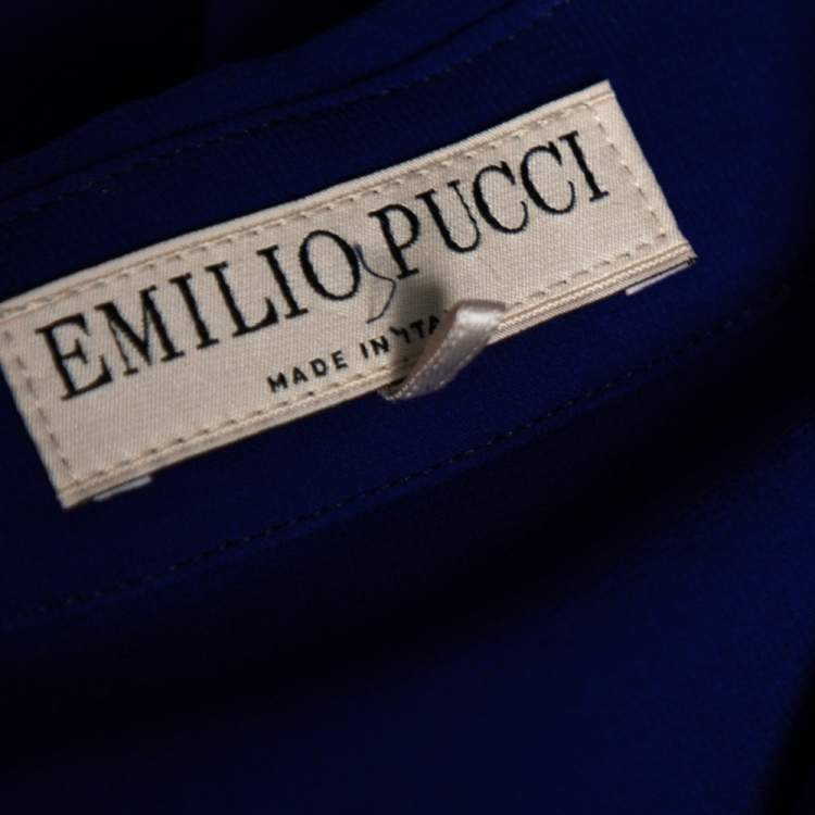 Pre Owned Emilio Pucci Blue Silk Ruffle Detailed Collar Button Front Shirt M