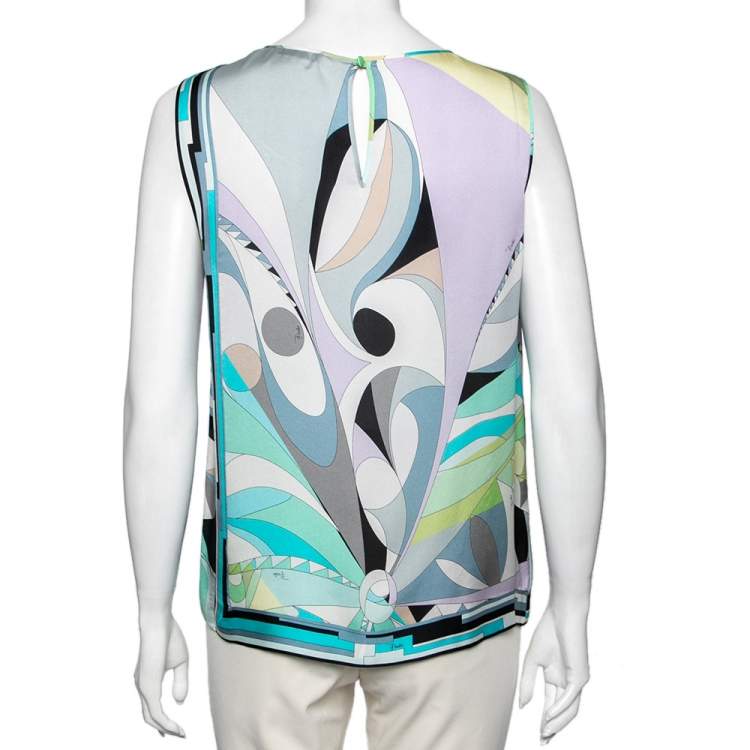 Pre Owned Emilio Pucci Multicolor Printed Silk Sleeveless Top M