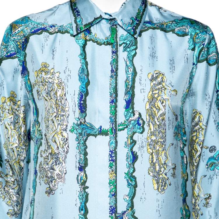 Pre Owned Emilio Pucci Blue Printed Silk Shirt M