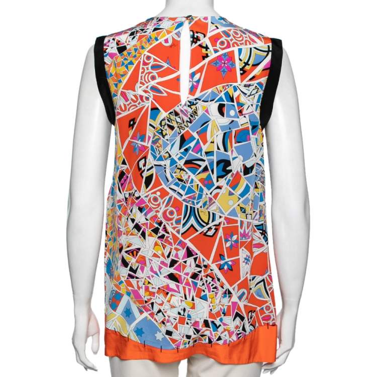 Pre Owned Emilio Pucci Multicolor Mosaic Print Silk Sleeveless Top M