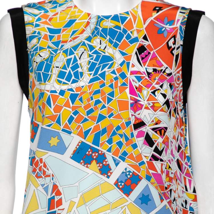 Pre Owned Emilio Pucci Multicolor Mosaic Print Silk Sleeveless Top M