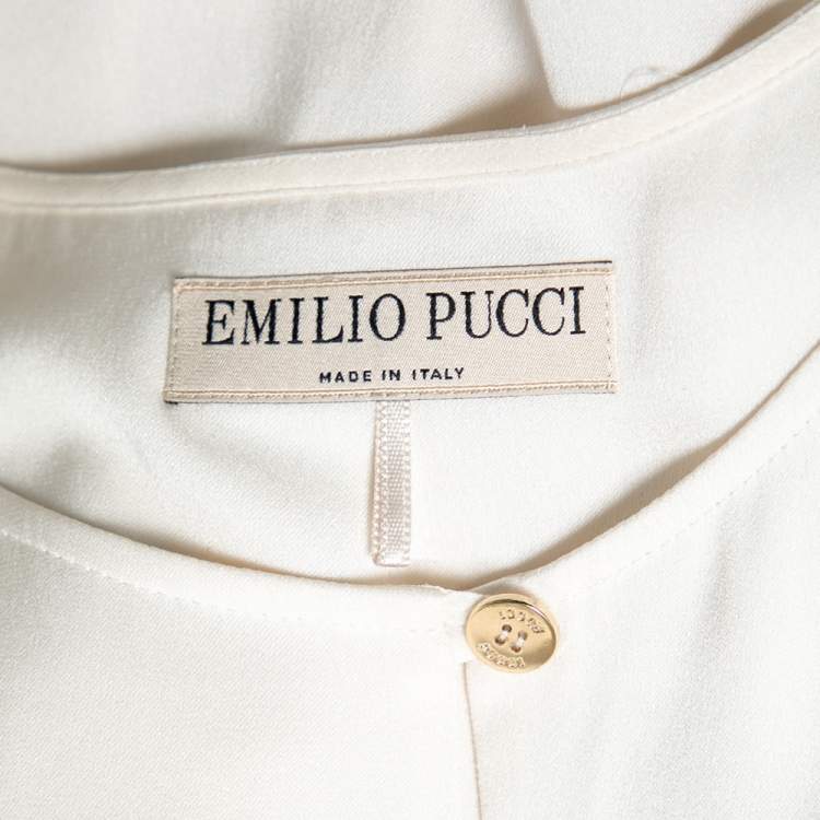 Pre Owned Emilio Pucci White Silk Pleated Front Sleeveless Blouse M
