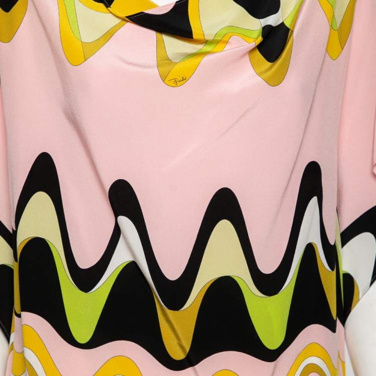 Pre Owned Emilio Pucci Pink Wave Printed Silk Kaftan Blouse M
