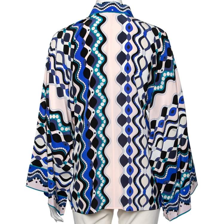 Pre Owned Emilio Pucci Multicolor Pattern Printed Silk Kimono Sleeves Shirt M