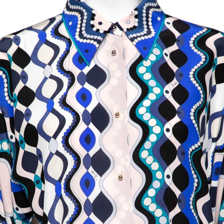 Pre Owned Emilio Pucci Multicolor Pattern Printed Silk Kimono Sleeves Shirt M