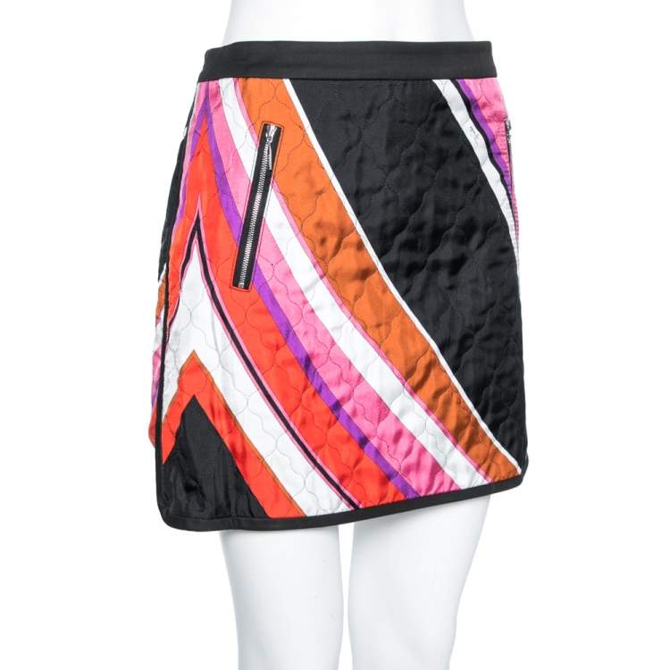 Pre Owned Emilio Pucci Multicolor Quilted Pattern Cotton Mini Skirt M