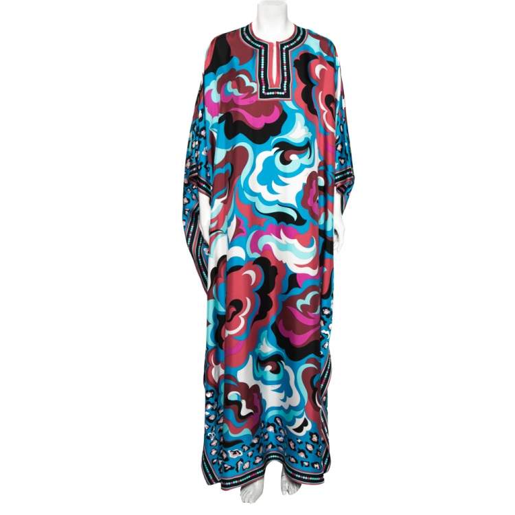 Pre Owned Emilio Pucci Multicolor Printed Silk Kaftan Dress One Size
