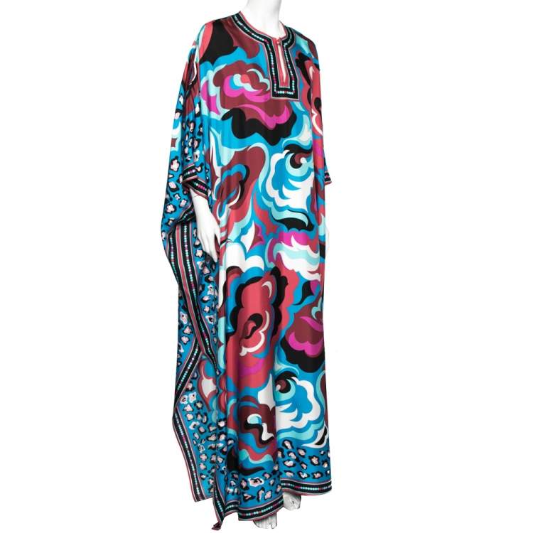 Pre Owned Emilio Pucci Multicolor Printed Silk Kaftan Dress One Size