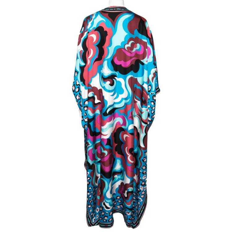 Pre Owned Emilio Pucci Multicolor Printed Silk Kaftan Dress One Size