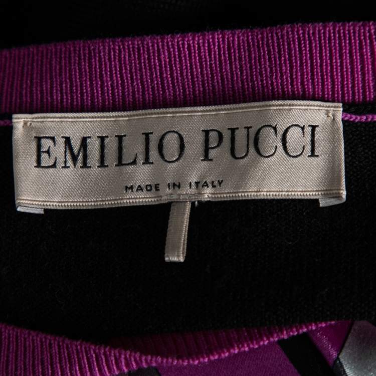 Pre Owned Emilio Pucci Multicolor Printed Silk & Wool Paneled Dress M